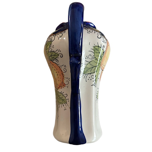 Vintage Hand-Painted Ceramic Pitcher Jug 9.75” Lidded Fruit Design - Picture 3 of 12